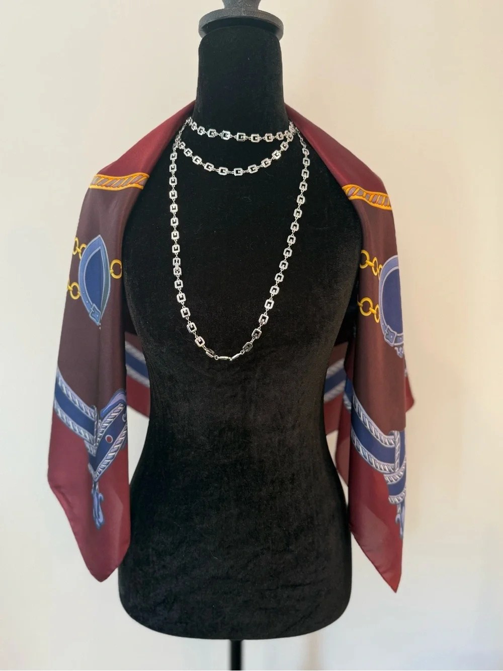 Marina D’Este Silk Scarf 34” Burgundy Red Hand Rolled Made in Italy